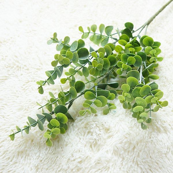 

2019 new plastic eucalyptus tree branch artificial plants wedding garden decoration green leaves fake plant faux foliage flowers