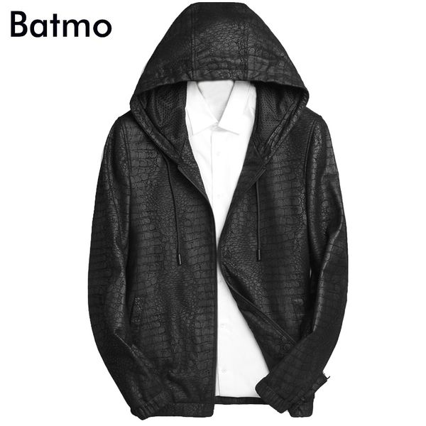 

batmo 2018 новое прибытие осень высокое качество овчины с капюшоном куртки мужчины, мужская натуральная кожа пальто, плюс размер m-4xl jk012, Black