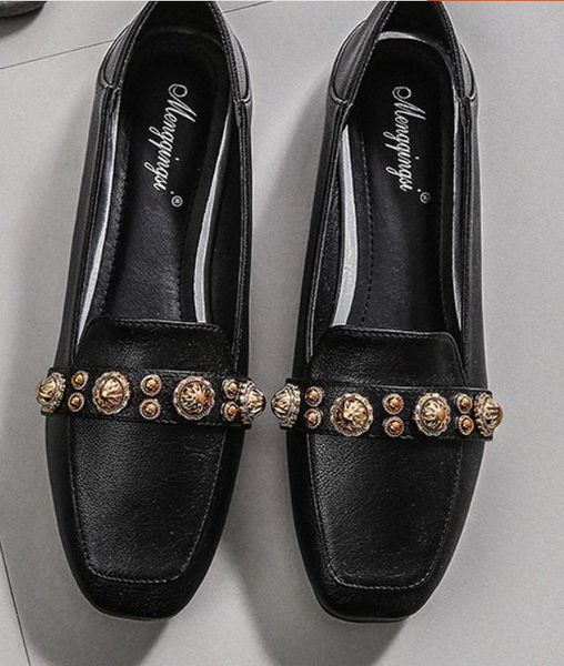 

2019 women's shoes in spring and autumn with new style flat bottom square head@121, Black