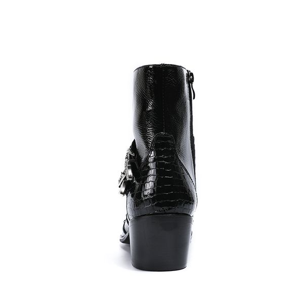 

новые мужские остроконечные toe zip моды пряжки ботильоны из натуральной кожи высокого top высокий каблук делопроизводство сапоги свадебное, Black