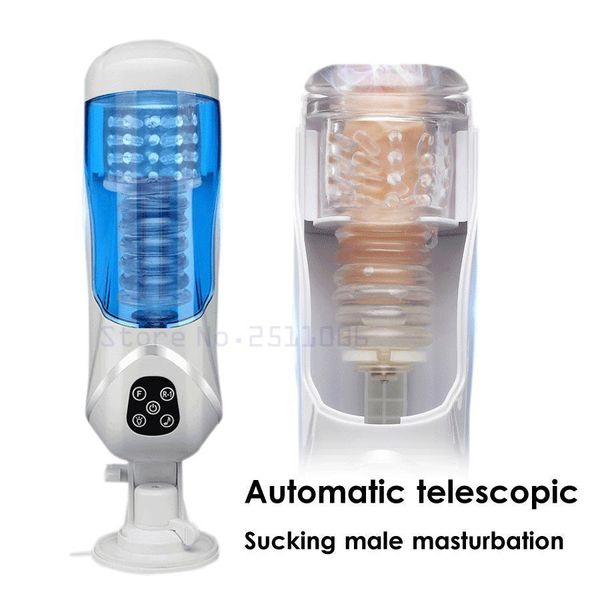 Automatische Hochgeschwindigkeits-Teleskop-Rotations-Sprachmaschine Blowjob Oral-Vibrator Sexspielzeug für Männer Elektrische männliche Masturbatoren C19030101