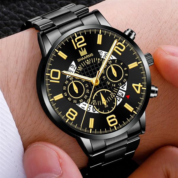 

shaarms 2020 sport watch men watches stainless steel band quartz wristwatch fashion business date clock relogio masculino, Slivery;brown