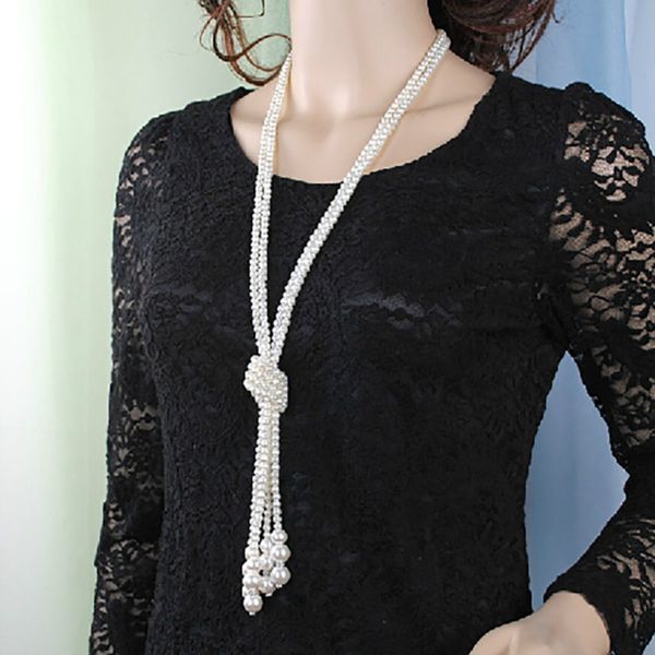 

fashion pearl decoration long multi-layer strand necklace simple women elegant korean style pendant necklace, Silver