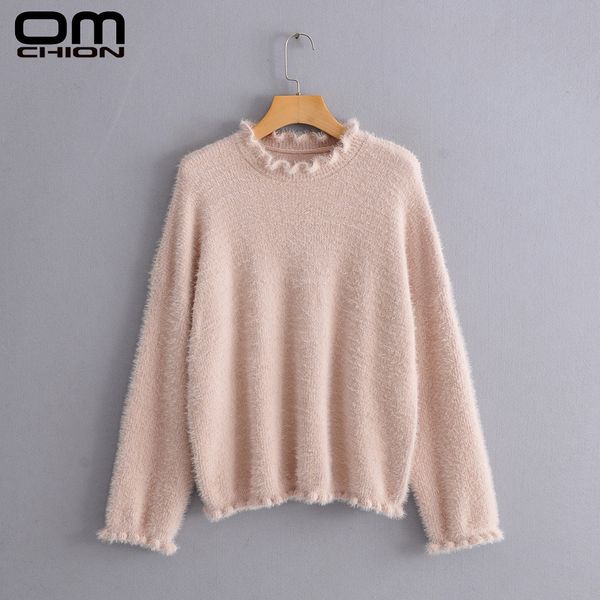 

omchion sueter feminino korean style women pink mohair sweater casual loose pullover 2019 autumn winter solid knitwear lmy237, White;black