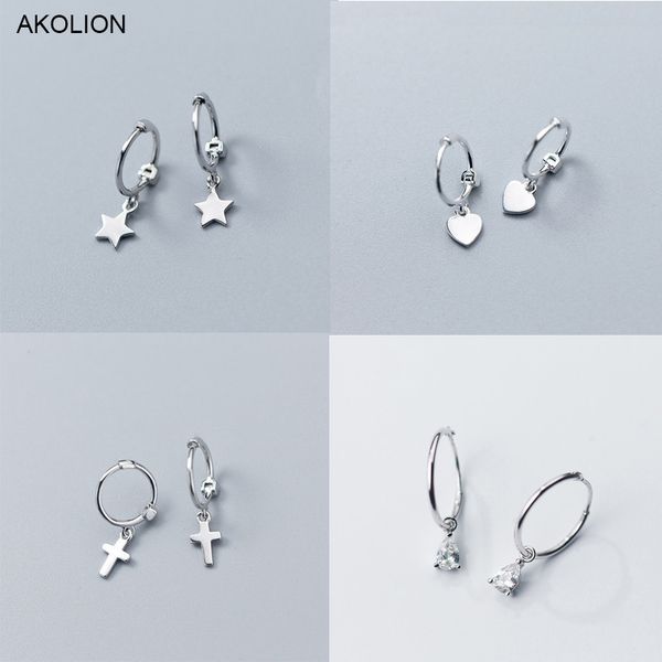 

silver color heart cross star zircon charm stud earrings 925 small hanging stud earrings for women teen girls friendship gift, Golden;silver