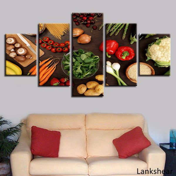 

kitchen decor wall art frame 5 pieces vegetable mushroom chili potato carrot paintings hd printing modular canvas pictures