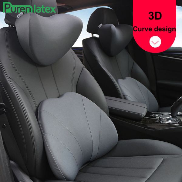 

purenlatex car pillow memory foam headrest seat back cushion protect neck cervical vertebra auto support waist lumbar cushions