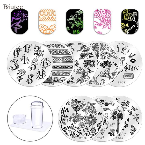 

biutee nail art template styles stainless steel nail stamping plates flowers plates stamping stencil accessories tool, White