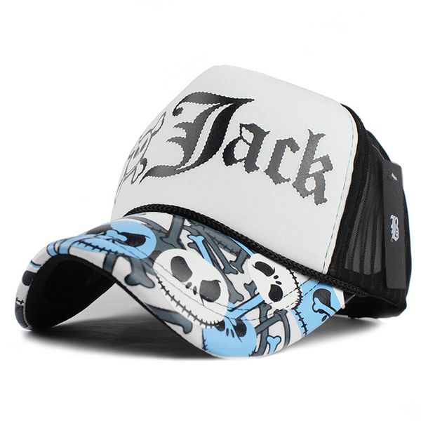 

flb] jack baseball cap breathable summer skull cap with mesh casual casquette trucker hat adjustable snapback hats f219, Blue;gray