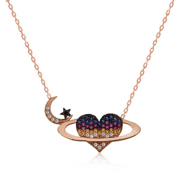 

925 sterling silver heart planet lady necklace