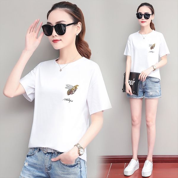 

2019 loose large t-shirt size casual sports style short-sleeved t-shirt women's cotton half-sleeved fashion, White