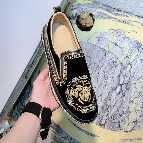 

Spring autumn new men 039 fa hion embroidered printing leather ca ual hoe men loafer lei ure party 13 ver ace hoe