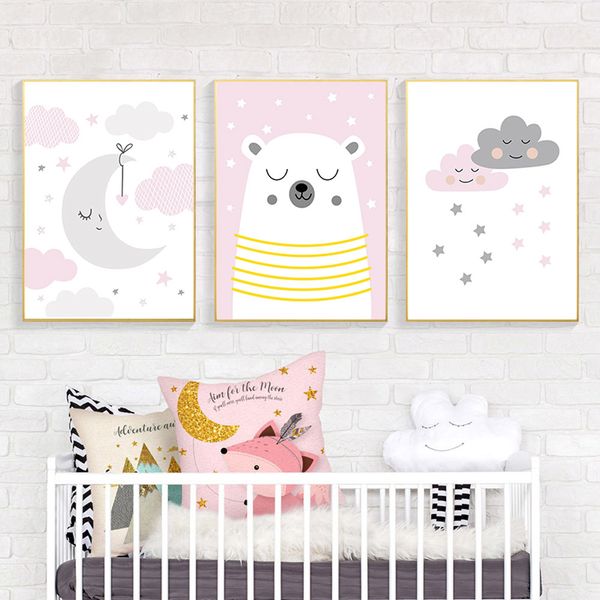 

розовый медведь wall art холст живопись постеры baby girl room и печатает caroon wall pictures для детская комната детские плакат nordic
