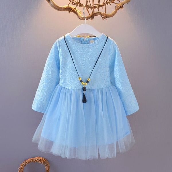 

spring autumn 0-4 year kids girls dress casual long sleeve lace dress costume baby solid pattern children cotton mesh dresses, Red;yellow