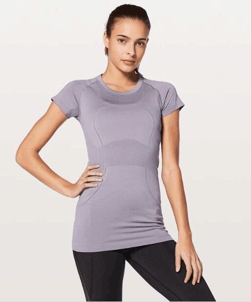 

2020 summer yoga solid women swiftly tech short sleeve crew t-shirt running gym clothes workout sports fitness running shirts, White;red