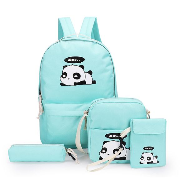 

новый женский большой емкости холст плеча школьные сумки рюкзак 4 шт. / компл. женщины милые панды печати рюкзаки девушки mochila 2020