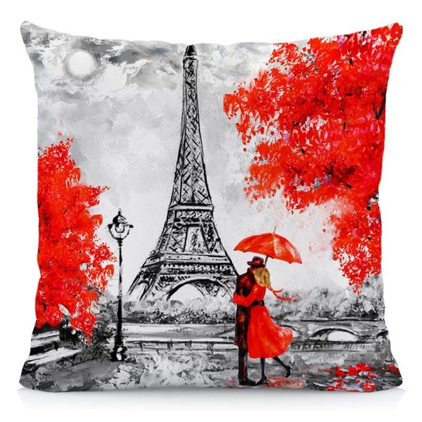 Cushion Cover 45x45cm Throw Pillow Covers Black Red Paris Tower