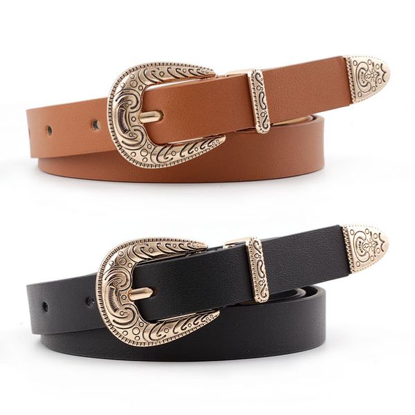 

new woman pin buckle belt retro high-quality thin belt fashion trend personality, Black;brown