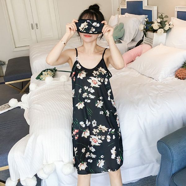 

women nightdress lingerie printing v neck bow sleepdress nightgown sweet comfortable nightdress, Black;red