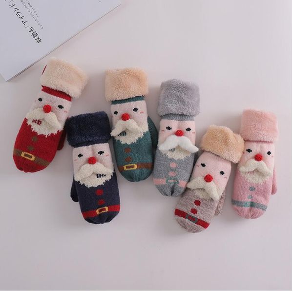 

girls students women velvet winter christmas orlon terylene mittens gloves kid warm cartoon knitted snata clause glove outdoor gifts, White