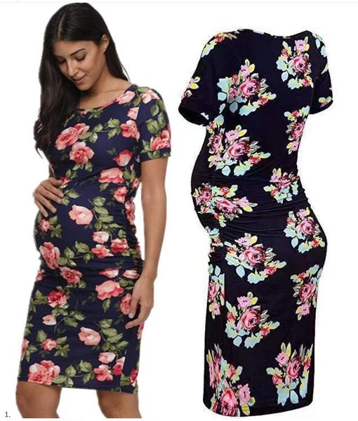 

europe the united states maternity dress flowers flower print deep o-neck five-point sleeves pregnant women dress breastfeeding, Black;gray