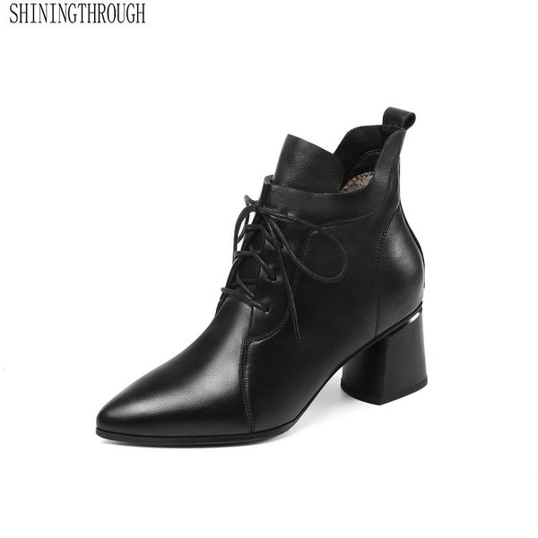 

2020 suede leather new fashion women ankle boots square high heel pointed toe solid ladies motorcycle boots size 34-43, Black