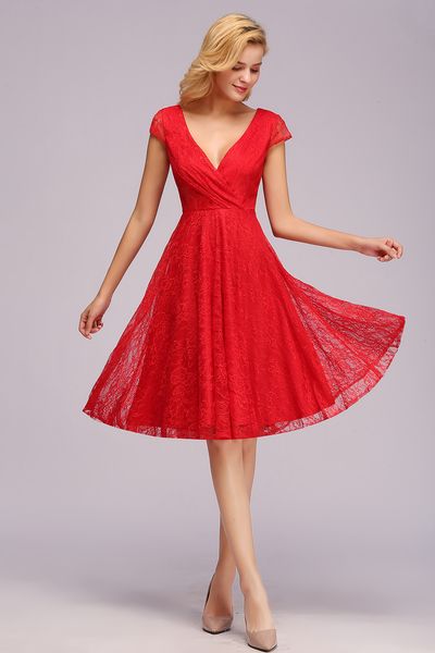 Kurze, angeschnittene Ärmel, Spitze, Cocktailparty-Kleid, sexy V-Ausschnitt, Schärpe, Weihnachten, formelle Abendgarderobe, Ballkleid CPS1148