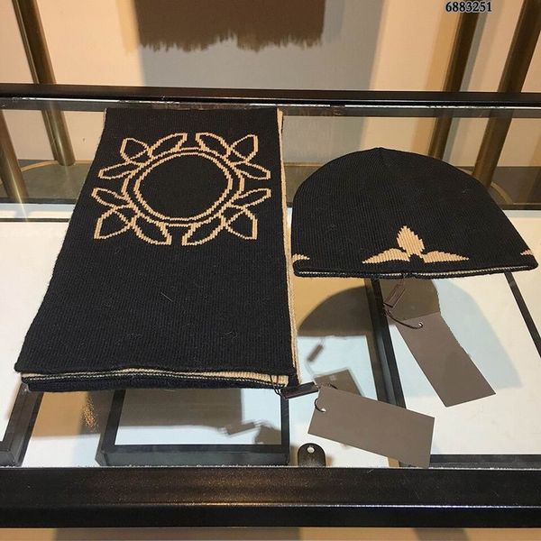 

2020 cotton knitting black with flower print cap women's winter comfortable warm hats and scarves with box, Blue;gray