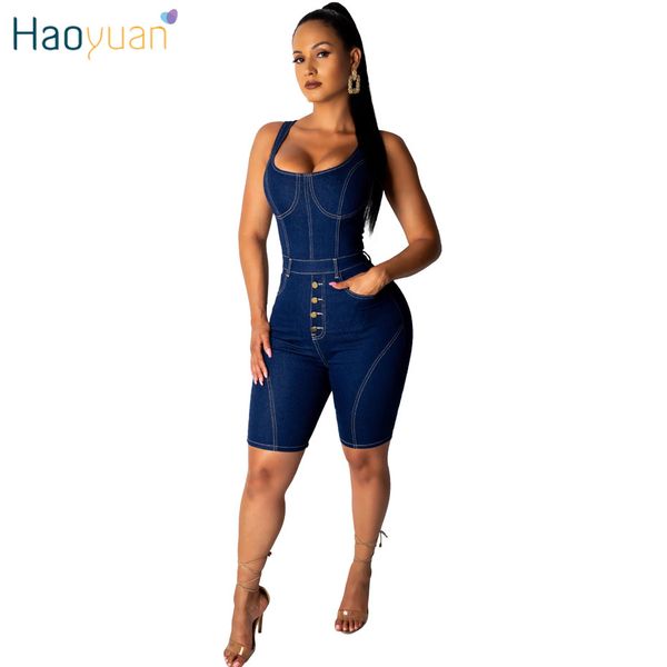 

haoyuan denim playsuit overalls for women 2019 streetwear summer body casual one piece bodycon jeans short rompers jumpsuit, Black;white