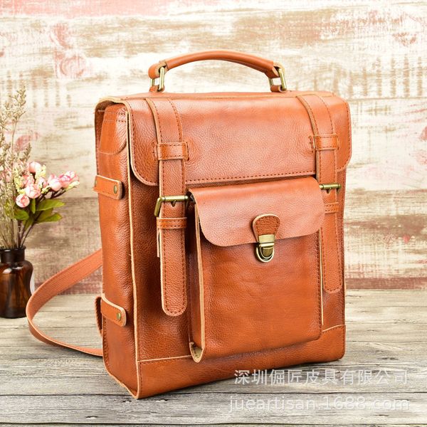 

head layer cowhide backpack vegetable tanning leather both shoulders back men and women general purpose