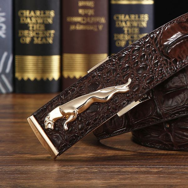 

crocodile pattern leather leather fashionable match hair stylist crocodile men men's belt young people's social belt men's, Black;brown