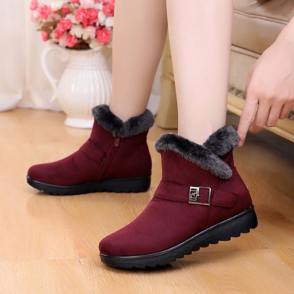

women zip winter snow boots ladies warm fur suede wedge ankle boot female fashion casual shoes comfort footwear, Black