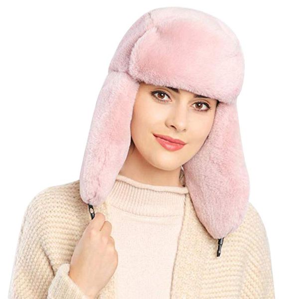 

women skiing earmuffs cap warm winter plush outdoor dome hats solid color hiking camping windproof multicolored hat, Blue;gray