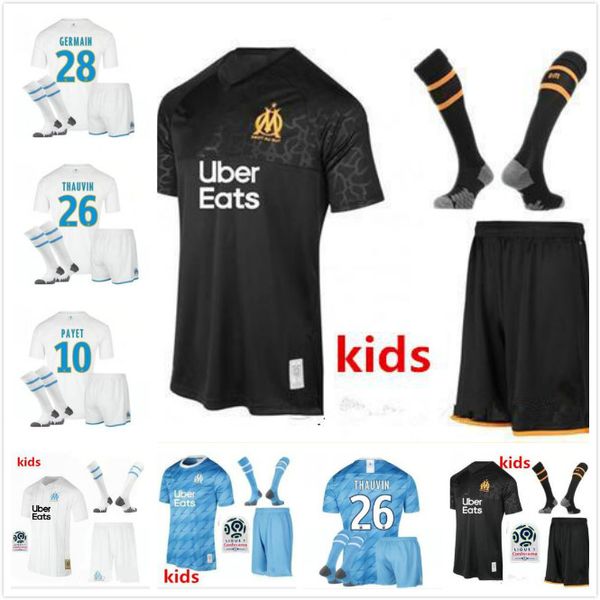

kids 2019 olympique de marseille 120th soccer jersey payet benedetto 19 20 om football shirts thauvin maillot de foot, Black;white