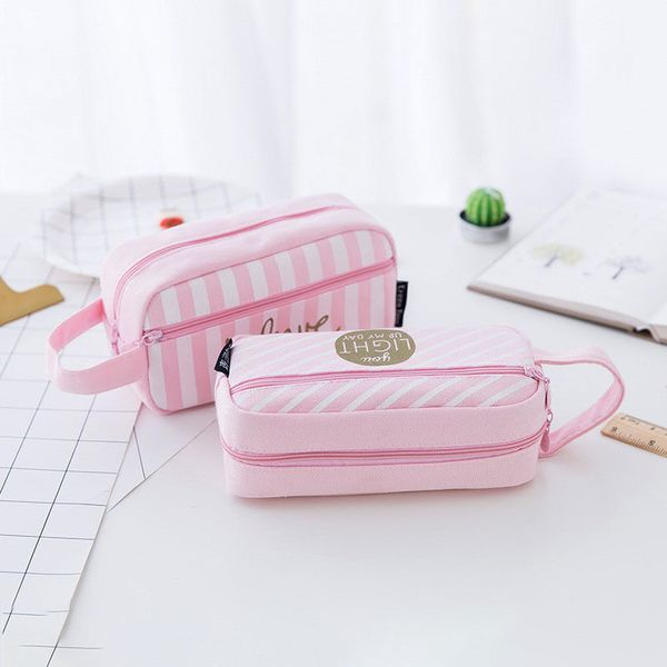 

pink canvas school pencil case for girls kawaii large capacity pencil bag pouch school supplies stationery store students gifts