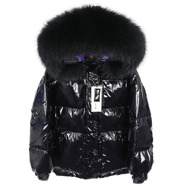 

2018 women winter coat down jacket natural raccoon fur collar warm parka white duck outwear fashion streetwear, Black