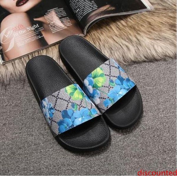 

men women slippers with luxury designer classic fashion soft slide sandals floral printing casual rubber flip flops slipper blue floral