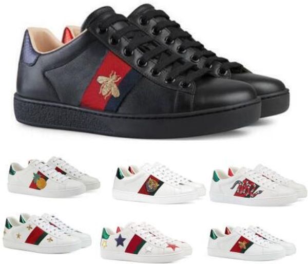 

Luxury Designer Boat Flats Loafers Casual Shoes Sneakers Men Women White Low Genuine Leather Python Tiger Bee Flower Embroidered Shoe 35-45