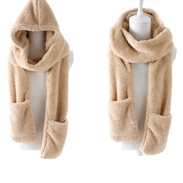 

winter warm women hoodie gloves pocket earflap hat long scarf shawl snood wraps sale-wt, Blue;gray