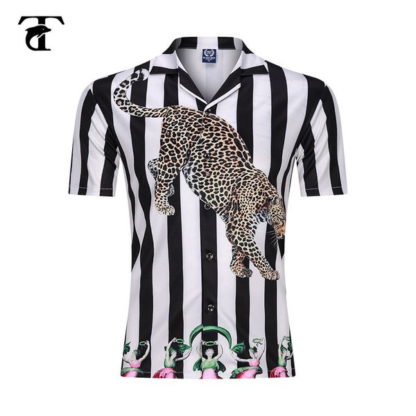 

men short sleeve shirt 2020 summer casual mens beach blouse shirts new fashion striped black loose short sleeve 3d digital print, White;black