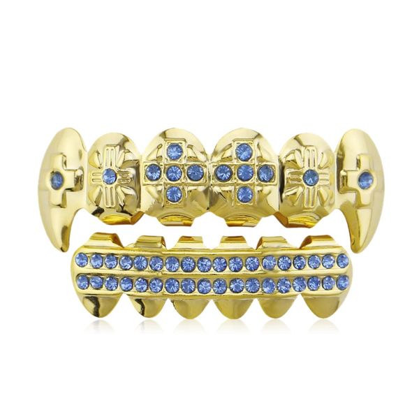 

genboli metal hip hop braces and bottom teeth bling teeth set halloween party jewelry body jewelry fashion metal tooth, Slivery;golden