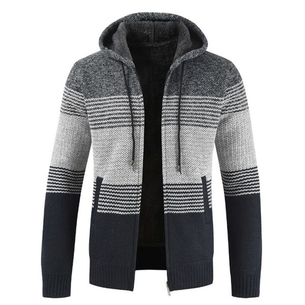 

2019 sweater coat winter thickened warm hooded cardigan pullover stripe wool lining zipper fleece coat warm cardigan sweater, White;black
