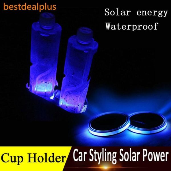 

universal solar led car cup holder mat anti slip waterproof pad bottle drinks atmosphere lamp for car suv truck