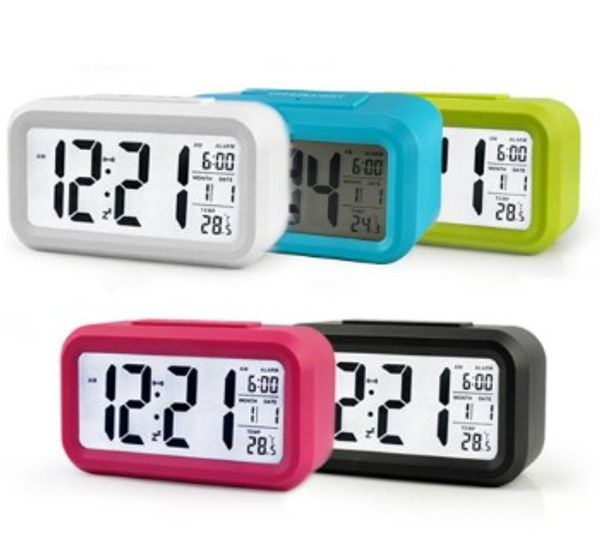 

battery sensor nightlight office table clock digital alarm clock student large lcd display snooze kids light