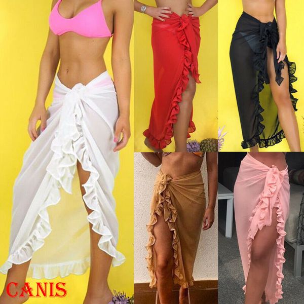 

sarongs women' wrap over skirt high waist chiffon long maxi summer beach, Blue;gray