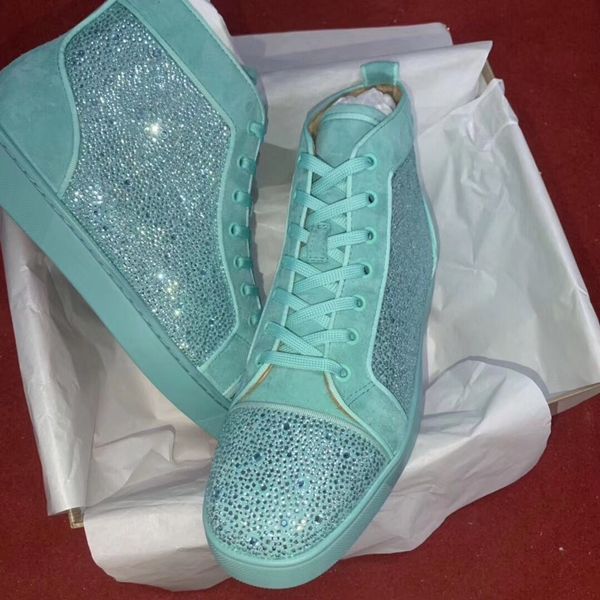 

mens women high-r sneakers famous brand shoes shiny studded spikes red bottom spikes orlato flat casual sneakers, Black