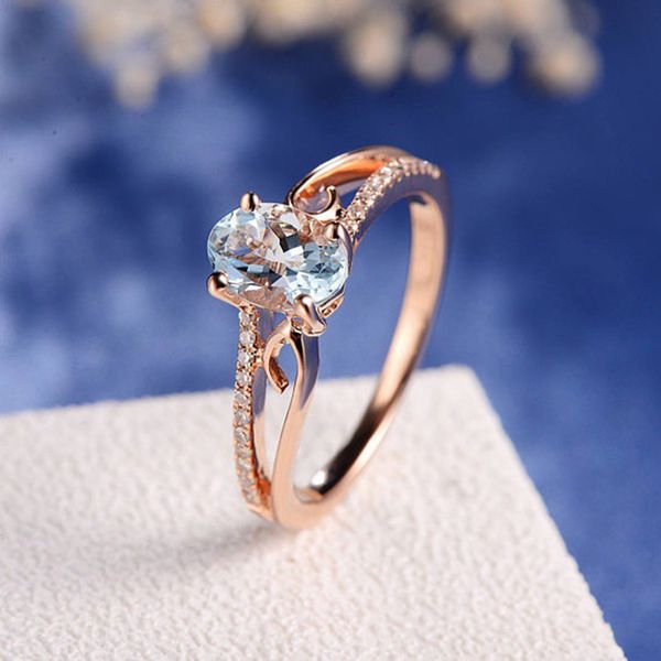 

new blue stone ring rose stones gold engagement wedding rings for women fashion jewelry, Silver