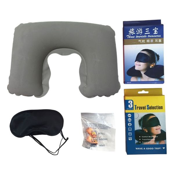 Car Air Pillow Flocking Inflatable Neck Pillow Travel Ear Plugs