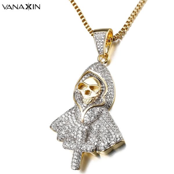 

vanaxin hiphop rock skeleton necklace punk ghost party jewelry jesus cross specter pendant cz crystal necklaces party iced out, Silver