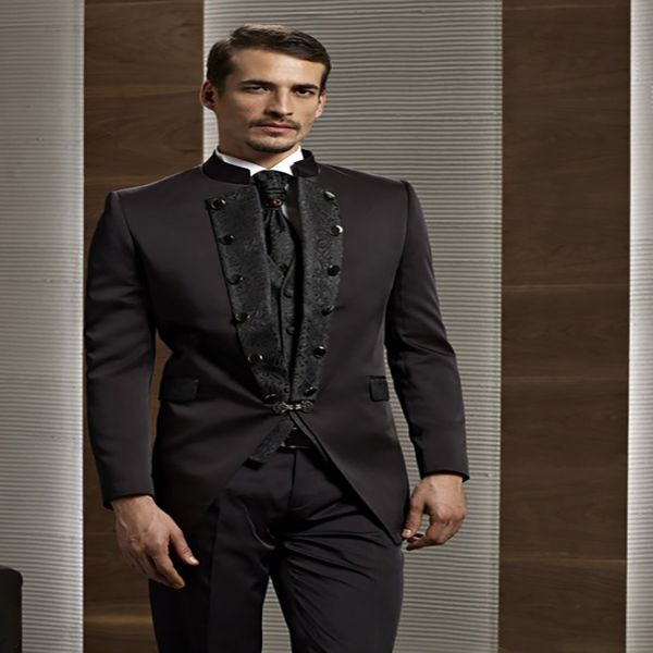 

2020 special embroidered stand collar men suits groomsman suits for wedding men's formal prom tuxedos (jacket+pants+vest), White;black